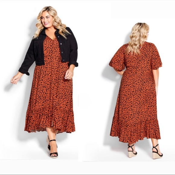 NWT AVENUE Sasha Flutter Sleeve Maxi Dress - tangerine spot - Picture 2 of 3